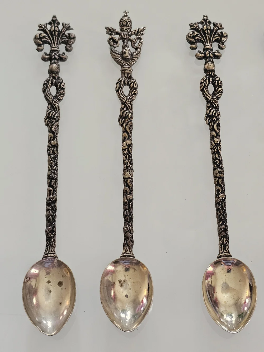 Antique Burdines Set of 12 Ornate Silver Plated Teaspoons, Made in Italy